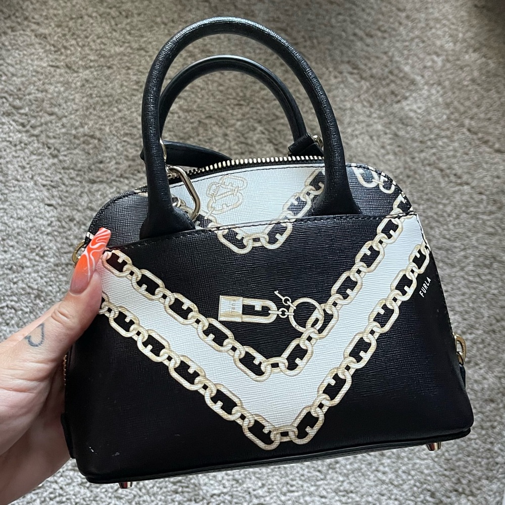 Black and White Furla Handbag